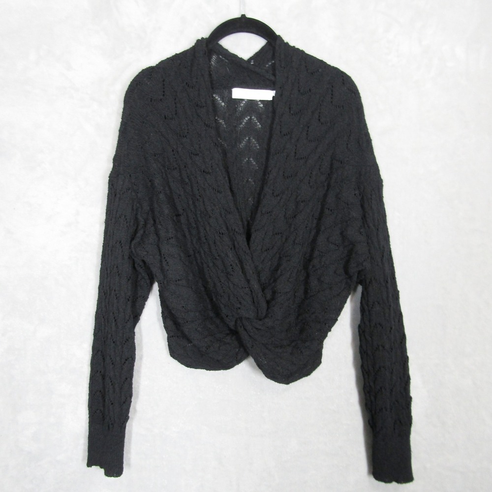 ASTR the Label Sweater Black XL Twist Front Open Knit Cardigan Lightweight Crop